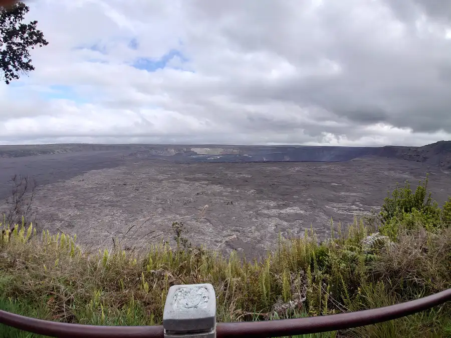 View of Kilauea caldera from the Crater Rim overlook at Hawaii Volcanoes National Park