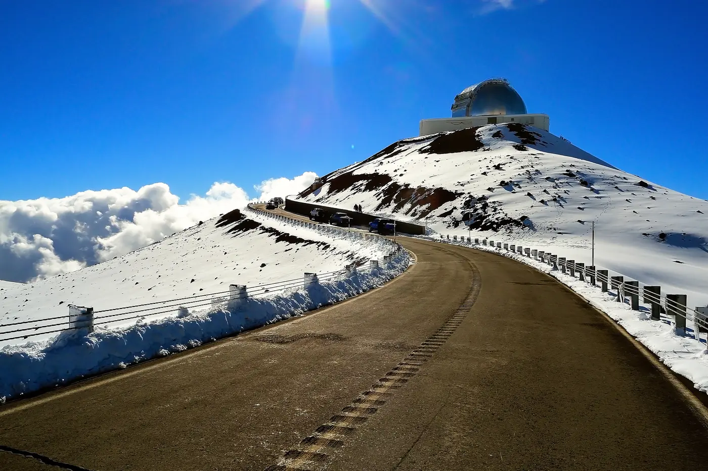 Snow on Mauna Kea road Big Island Hawaii
