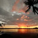Sunset over the lagoon at Waikoloa Beach